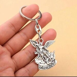 Saint Michael Silver Keychain